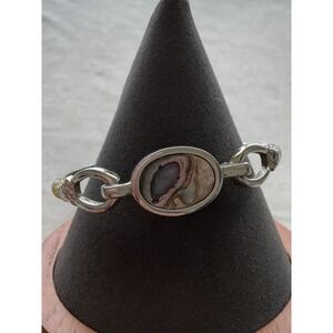 vintage two-tone Avon abalone shell hinged bangle bracelet Estate Jewelry